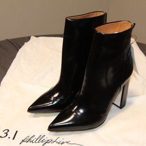 3.1 Phillip Lim Black Patent Peggy Ankle Boots NIB